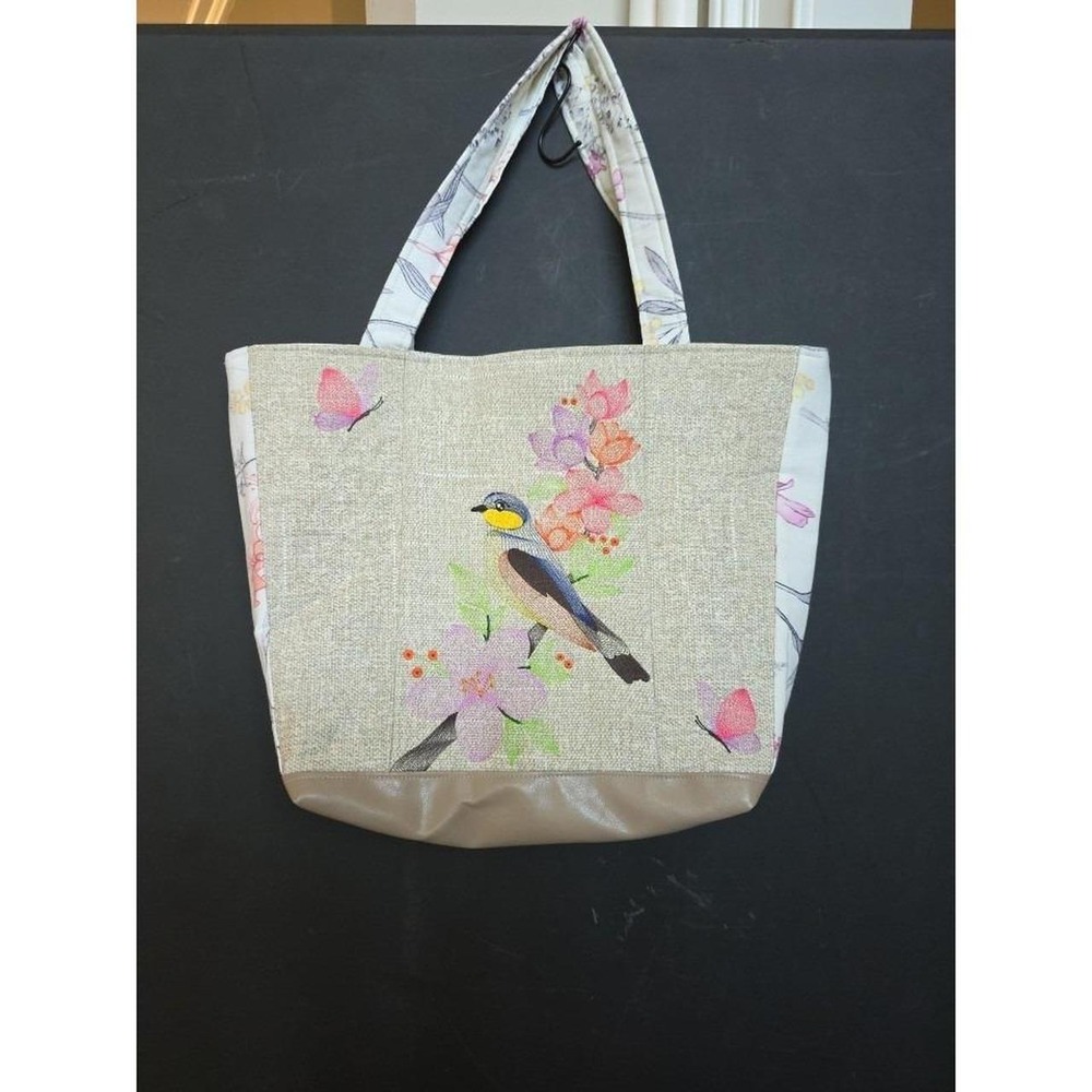 NWOT Handmade Machine Embroidered Handbag Parrot Bird Flower Design Floral
